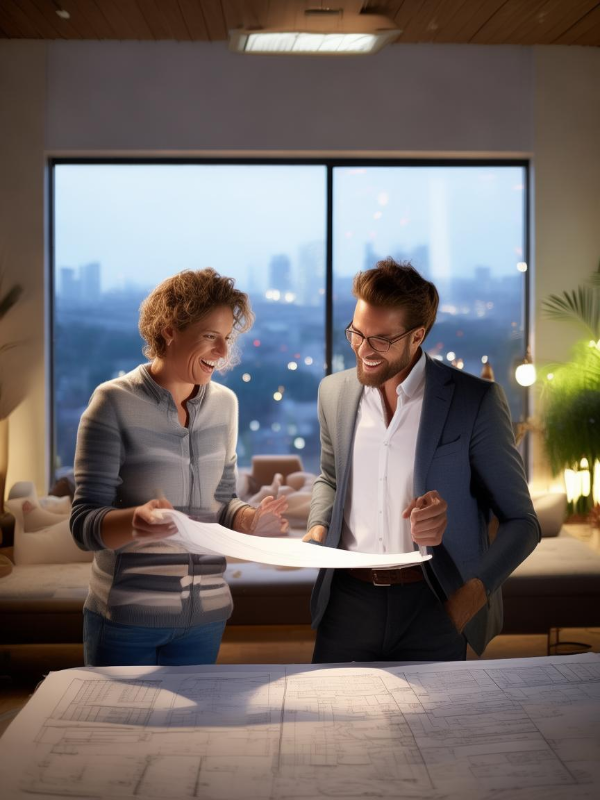 业主与设计师看图纸